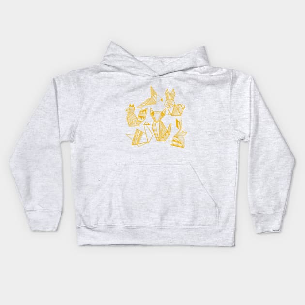 Origami Animals in Golden Yellow Kids Hoodie by DrawnByKate